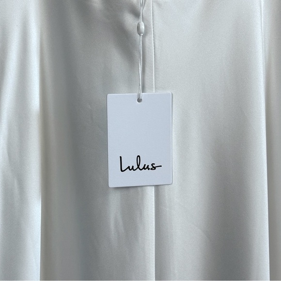 NEW Lulus Gorgeous Vow White Satin Mock Neck Cowl Mermaid Maxi Dress Med. #1552 - Picture 7 of 10
